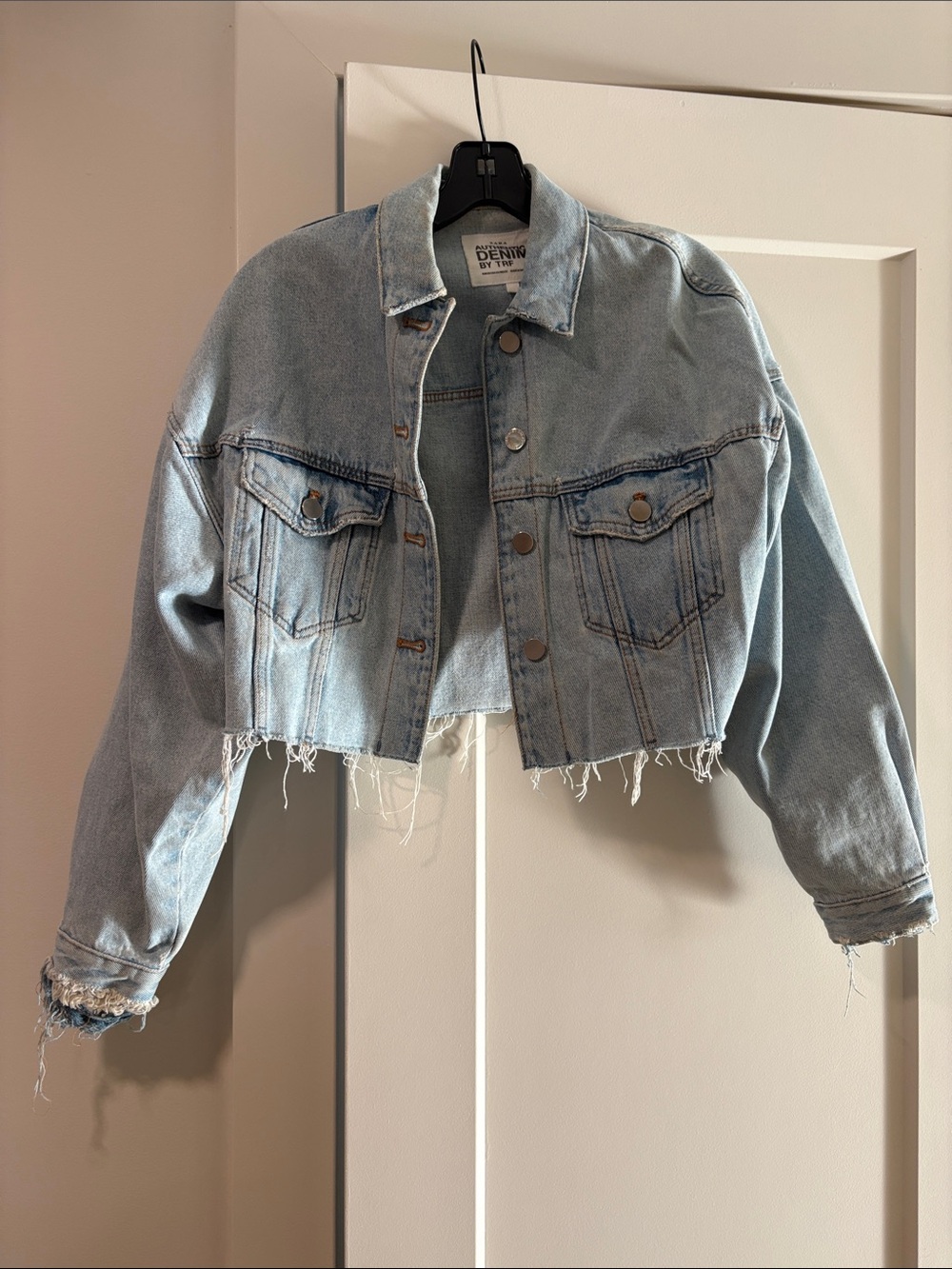 Zara Cropped Light Wash Denim Jacket
